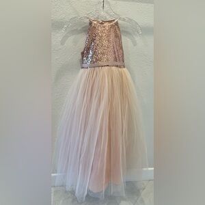 Girl Sequin and Tulle Dress in Pink and Cream